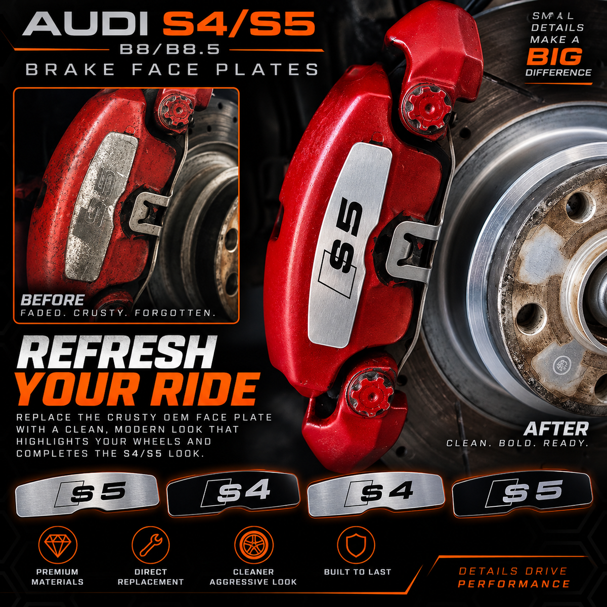 Audi S4 S5 B8 B8.5 brake face plates before and after